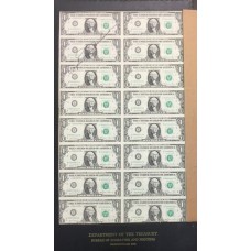 UNITED STATES OF AMERICA 1981 . ONE 1 DOLLAR BANKNOTES . UNCUT SHEET OF 16